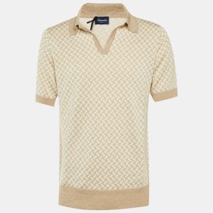 Drumohr Beige/White Cotton & Linen Polo T-Shirt L, Shirts & Tops - Luxury Closet