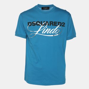 Dsquared2 Blue Jersey Logo Print T-Shirt M, Shirts & Tops - Luxury Closet