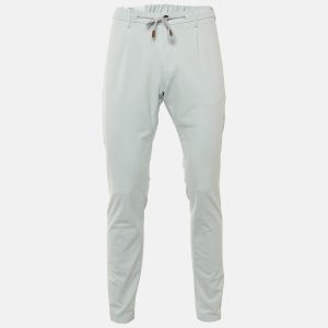 Eleventy Pale Blue Cotton Blend Drawstring Trousers L, Pants - Luxury Closet