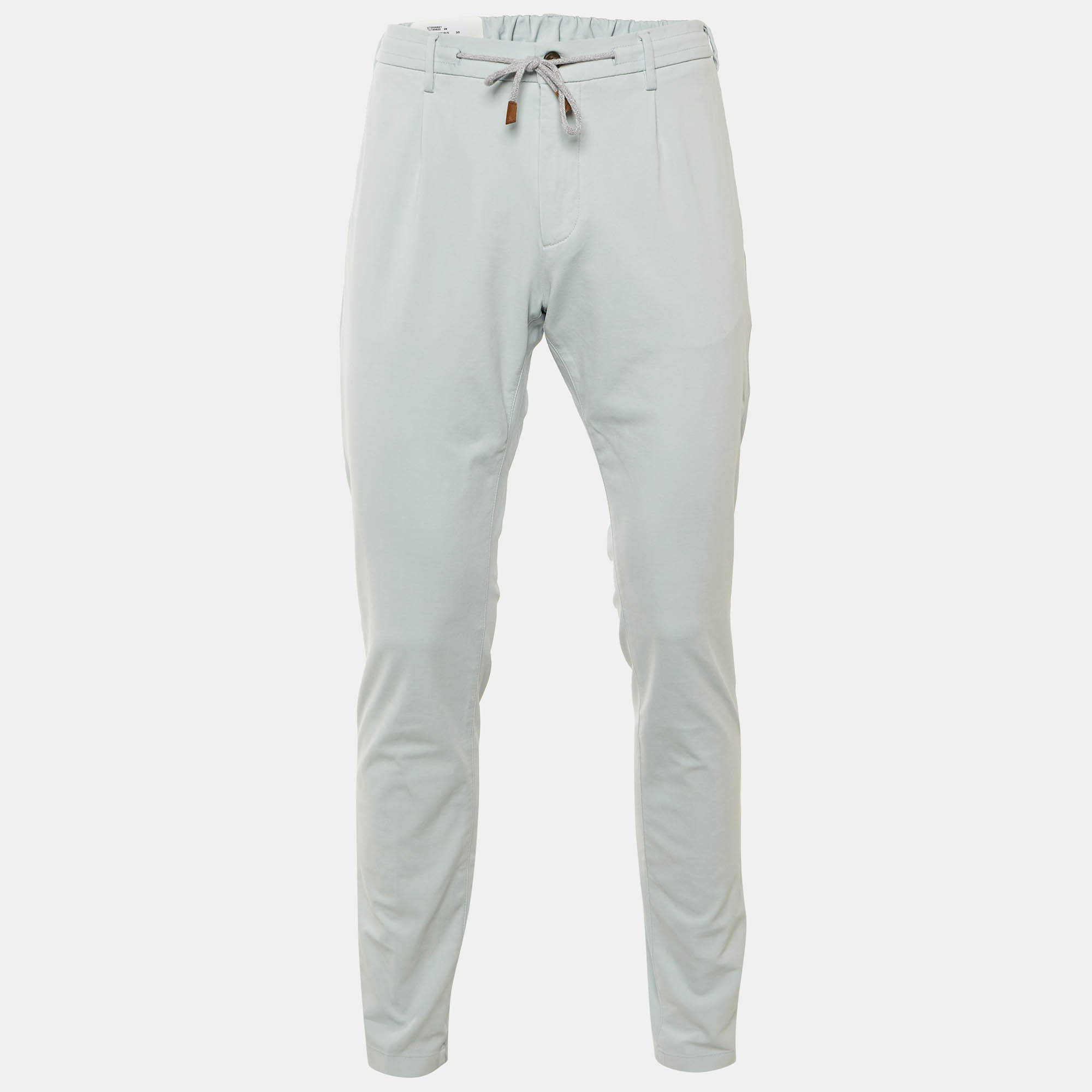Eleventy Pale Blue Cotton Blend Drawstring Trousers L, Pants - Luxury Closet