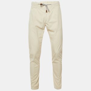 Eleventy Beige Cotton Drawstring Trousers L, Pants - Luxury Closet