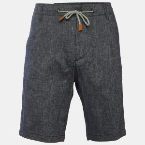 Eleventy Dark Blue Cotton & Linen Shorts L, Clothing - Luxury Closet