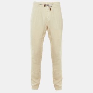 Eleventy Beige Linen Drawstring Trousers L, Pants - Luxury Closet