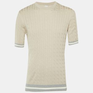 Eleventy Beige Cable Knit Crew Neck T-Shirt L, Shirts & Tops - Luxury Closet