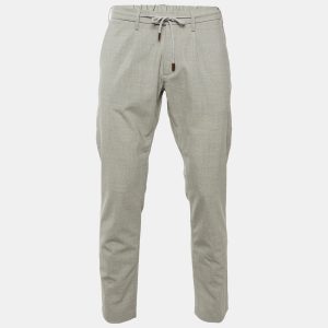 Eleventy Grey Wool Drawstring Waist Pants M/ Waist 33", Pants - Luxury Closet