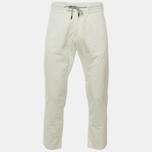 Eleventy White Textured Cotton Pants L/Waist 33", Pants - Luxury Closet
