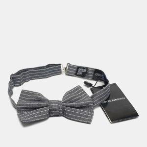 Emporio Armani Grey Striped Papillon Annodato Bow Tie, Neckties - Luxury Closet