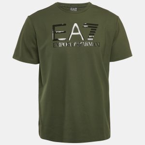 Emporio Armani Dark Green Logo Print Cotton Crew Neck T-Shirt M, Shirts & Tops - Luxury Closet
