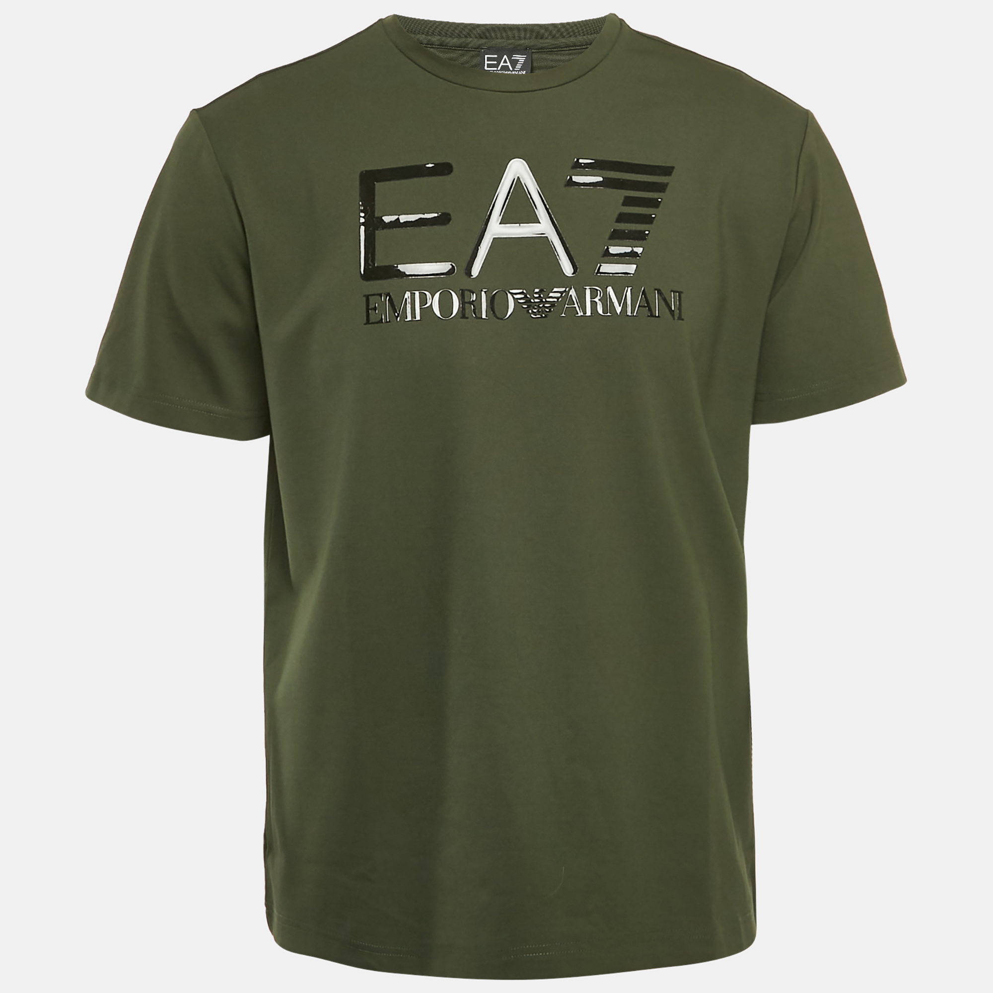 Emporio Armani Dark Green Logo Print Cotton Crew Neck T-Shirt M, Shirts & Tops - Luxury Closet