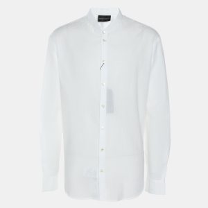 Emporio Armani White Textured Cotton Button Front Shirt L, Shirts & Tops - Luxury Closet