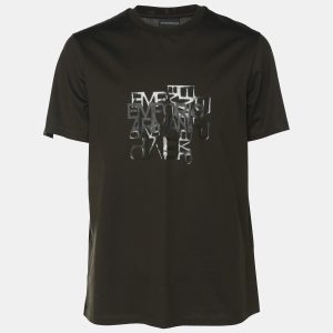 Emporio Armani Dark Olive Green Jersey Logo Print T-Shirt L, Shirts & Tops - Luxury Closet