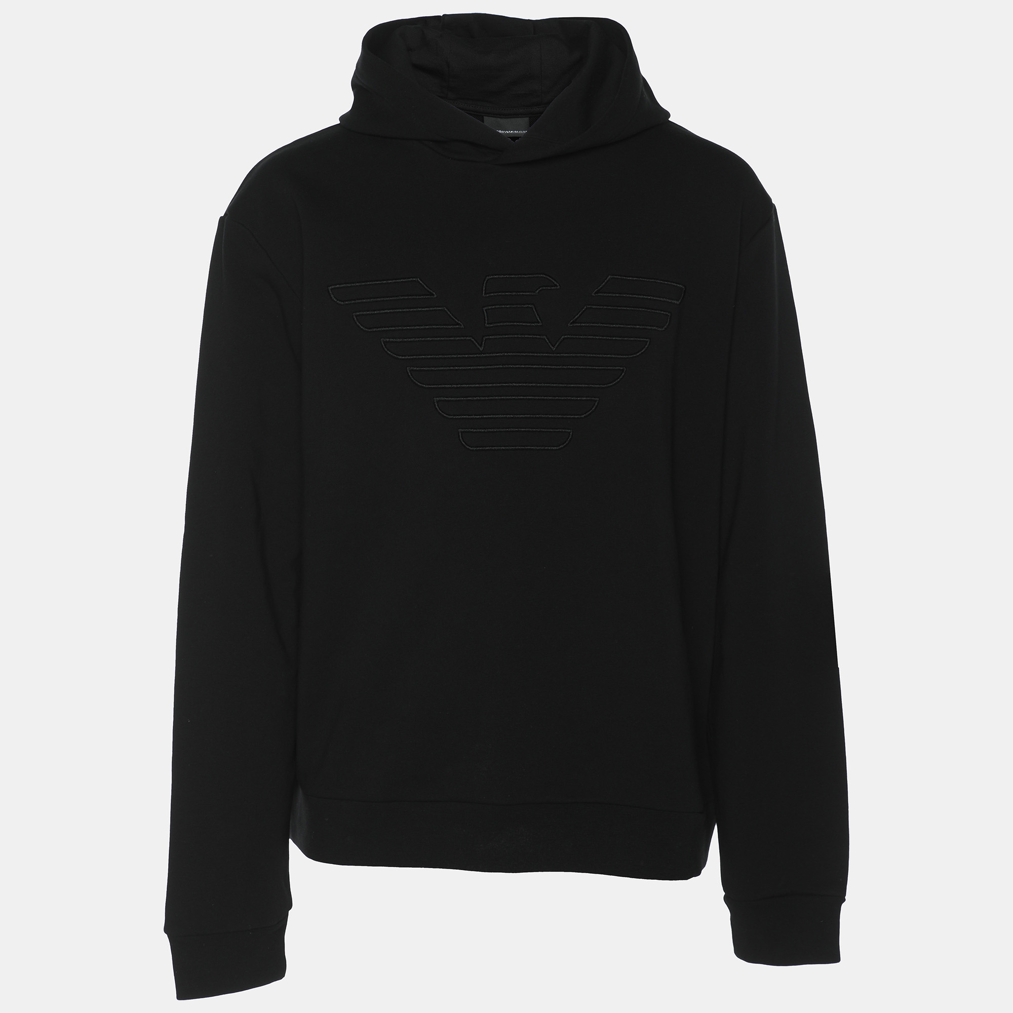 Emporio Armani Black Jersey Logo Embroidered Hoodie XL, Sweaters & Cardigans - Luxury Closet