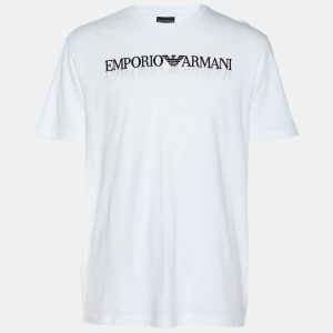 Emporio Armani White Cotton Logo Crew Neck T-Shirt L, Shirts & Tops - Luxury Closet
