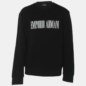 Emporio Armani Black Jersey Logo Print Cotton Sweatshirt M, Sweaters & Cardigans - Luxury Closet