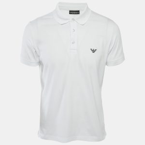 Emporio Armani Swimwear White Logo Embroidery Cotton Pique Polo T-Shirt M, Shirts & Tops - Luxury Closet