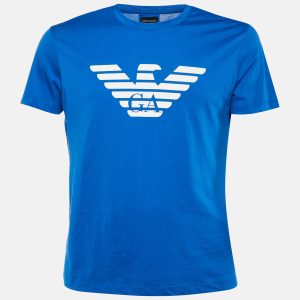 Emporio Armani Blue Logo Printed Cotton Knit T-Shirt L, Shirts & Tops - Luxury Closet