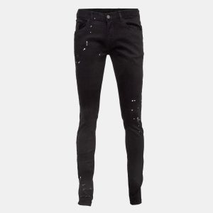 Emporio Armani Black Paint Splash Denim Extra Slim Fit J10 Jeans M Waist 31", Pants - Luxury Closet