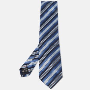 Ermenegildo Zegna Blue Striped Silk Tie, Neckties - Luxury Closet