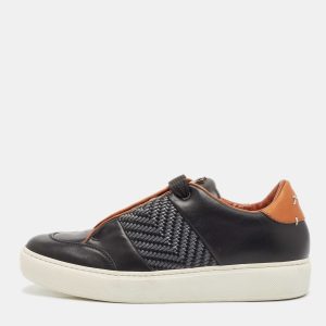 Ermenegildo Zegna Black Leather Triple Stitch Slip On Sneakers Size 40, Shoes - Luxury Closet