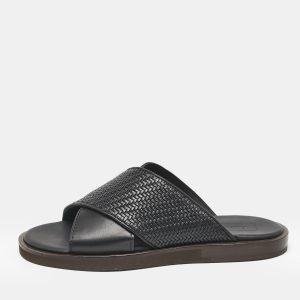 Ermenegildo Zegna Black Woven Leather Flat Slides Size 39, Shoes - Luxury Closet