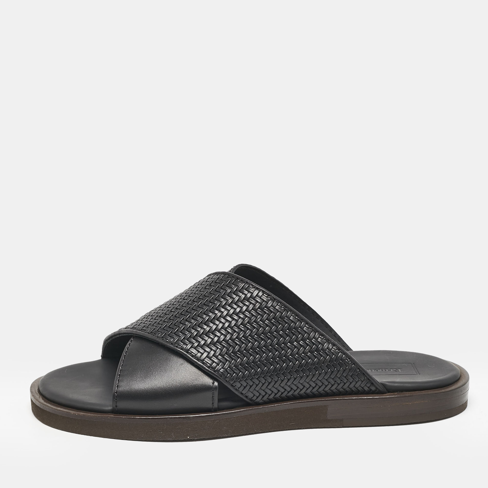 Ermenegildo Zegna Black Woven Leather Flat Slides Size 39, Shoes - Luxury Closet