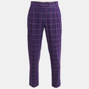 Etro Purple Checked Wool Tapered Trousers M, Pants - Luxury Closet