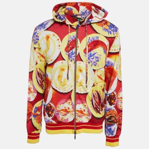 Etro Red Seafood Print Cotton Knit Zip-Up Hoodie XL, Coats & Jackets - Luxury Closet