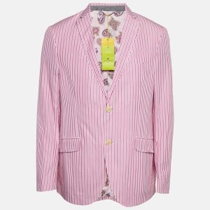 Etro Pink Striped Cotton Single Breasted Blazer XXL, Coats & Jackets - Luxury Closet