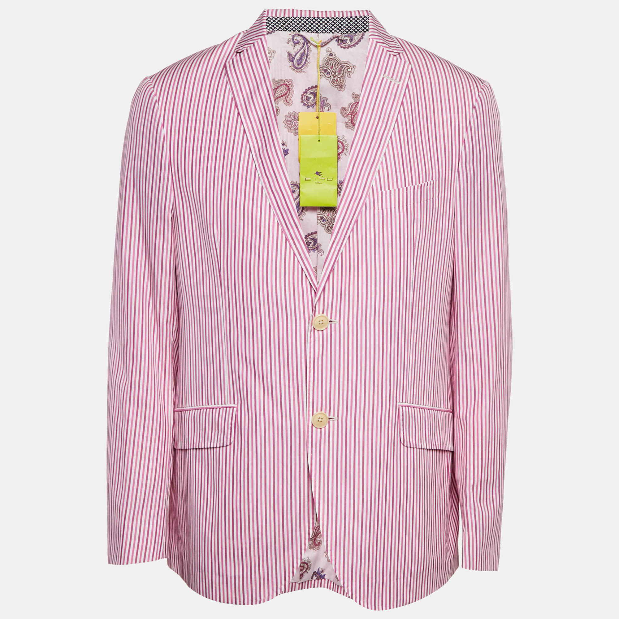 Etro Pink Striped Cotton Single Breasted Blazer XXL, Coats & Jackets - Luxury Closet