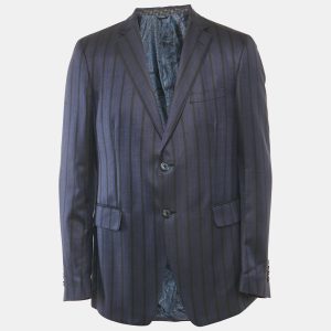 Etro Blue Striped Silk Blend Single Breasted Blazer XL, Coats & Jackets - Luxury Closet