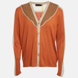 Etro Orange Faux Suede Trim Knit Cardigan XXL, Sweaters & Cardigans - Luxury Closet