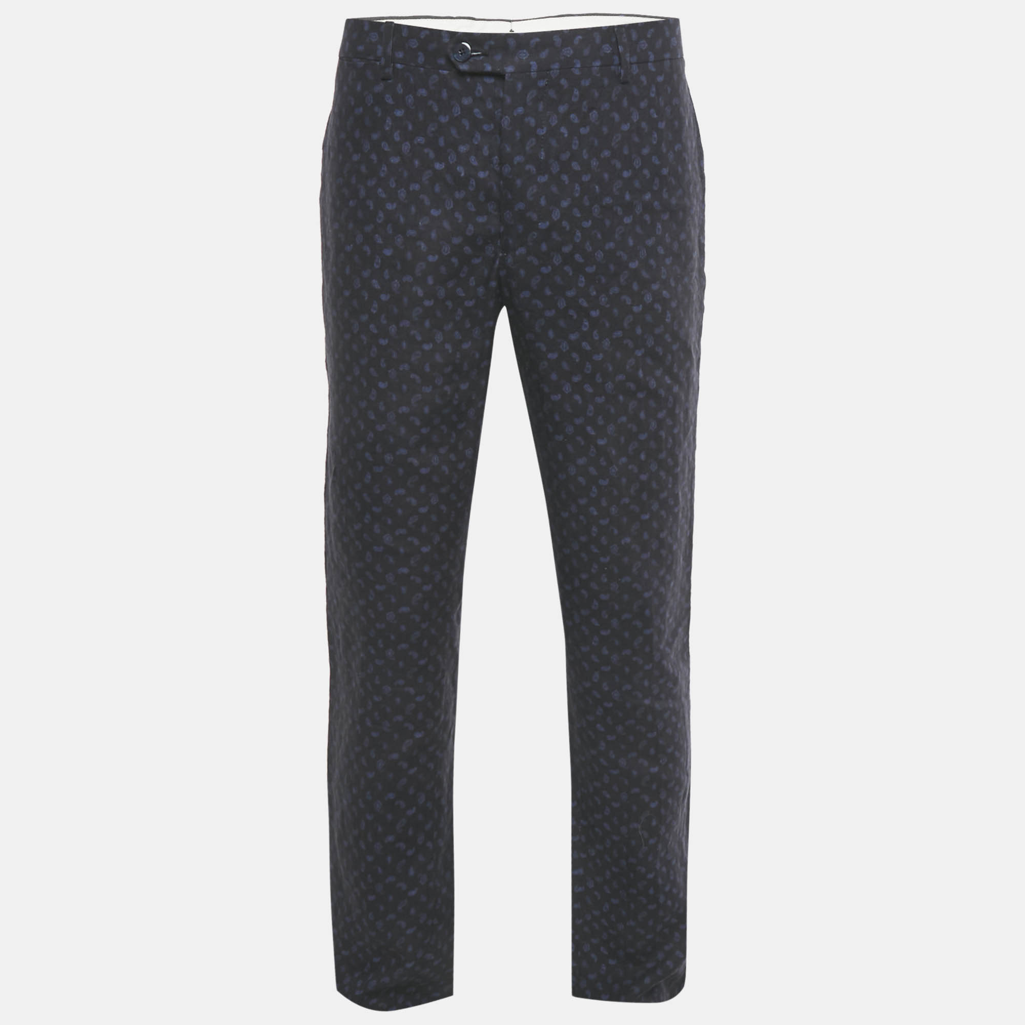 Etro Blue Paisley Prints Linen Trousers XXL, Pants - Luxury Closet