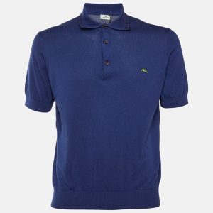 Etro Dark Blue Cotton Knit Polo T-Shirt S, Shirts & Tops - Luxury Closet