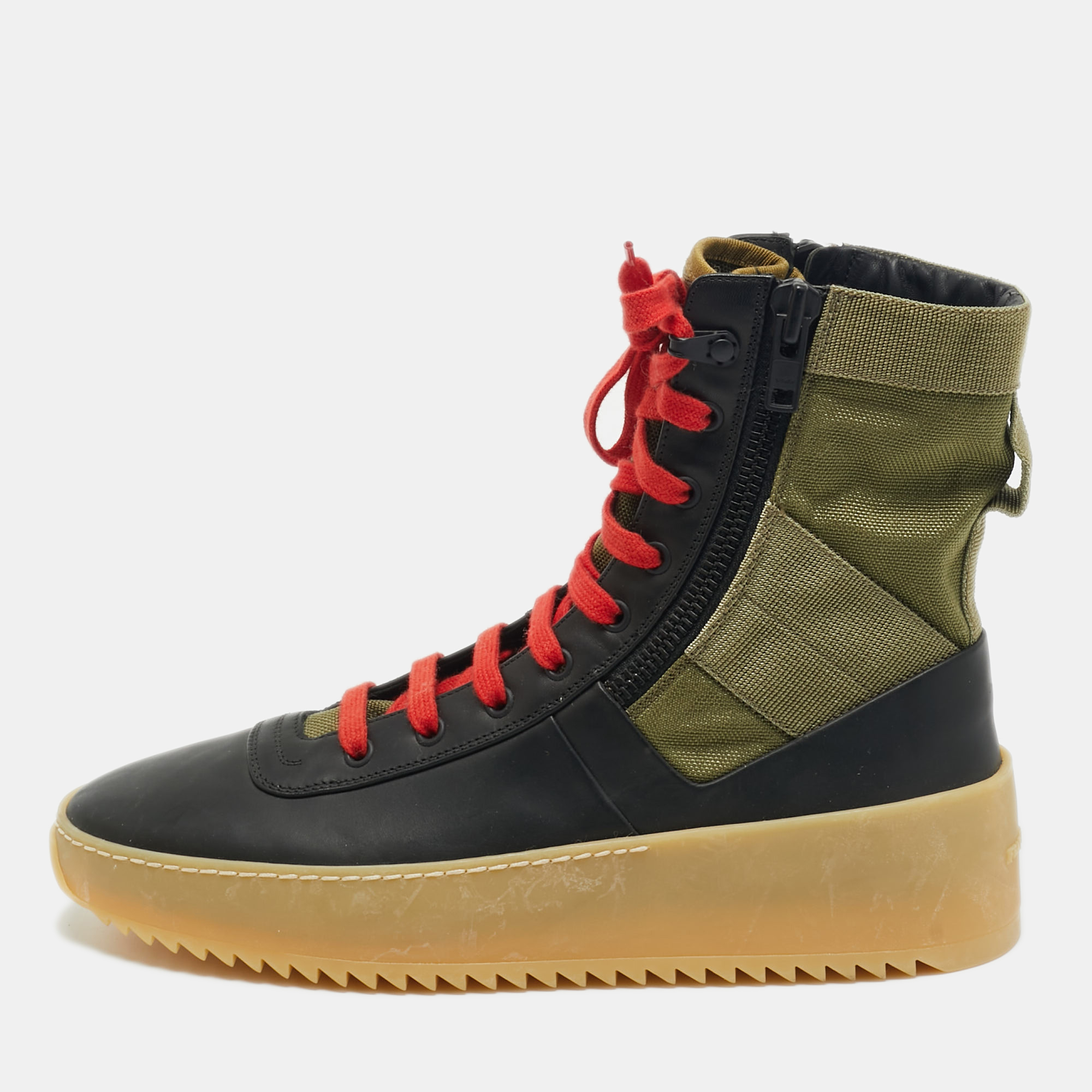 Fear Of God Green/Black Leather and Canvas Jungle High Top Sneakers Size 41, Shoes - Luxury Closet