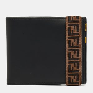 Fendi Zucca Strap Black Leather Bifold Wallet, Wallets & Money Clips - Luxury Closet