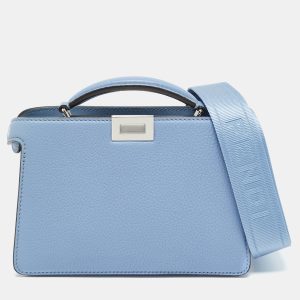 Fendi Peekaboo ISeeU X-Cross Light Blue Leather Top Handle Bag, Handbags - Luxury Closet