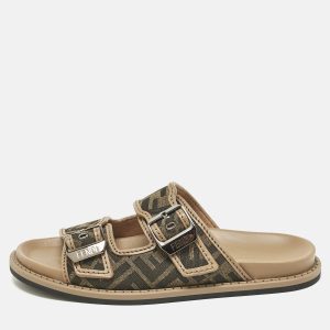 Fendi Brown Zucca Canvas and Leather Feel Sandals Size 41, Sandals - Luxury Closet
