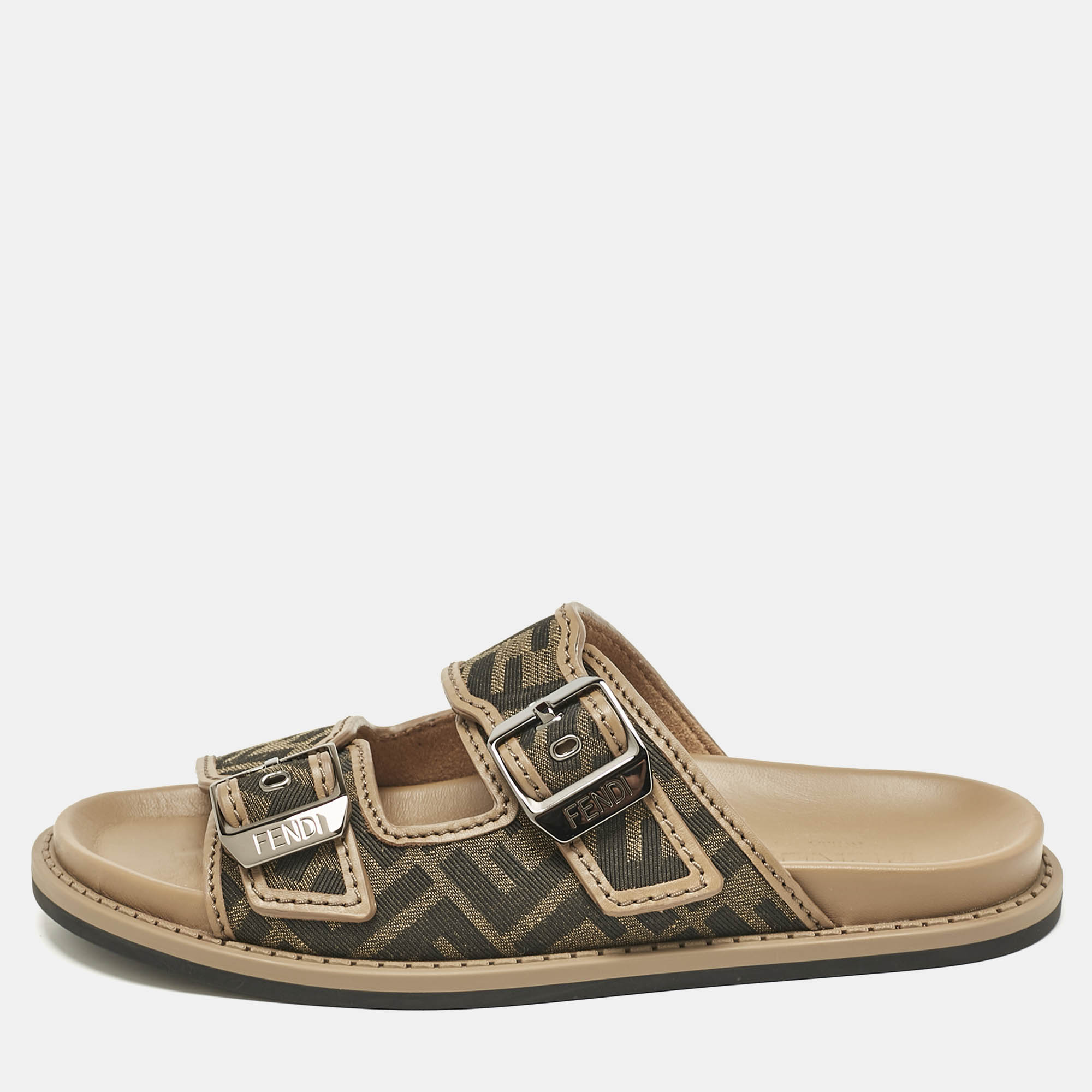 Fendi Brown Zucca Canvas and Leather Feel Sandals Size 41, Sandals - Luxury Closet