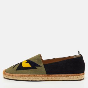 Fendi Black/Green Suede and Canvas Bag Bugs Monster Espadrille Flats Size 45, Shoes - Luxury Closet