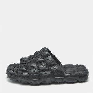 Fendi Black FF Logo Print Rubber Flip Flops Size 46, Sandals - Luxury Closet