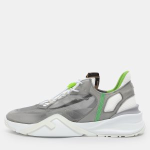 Fendi Grey/Green Fabric and Rubber Flow Low Top Sneakers Size 44, Shoes - Luxury Closet