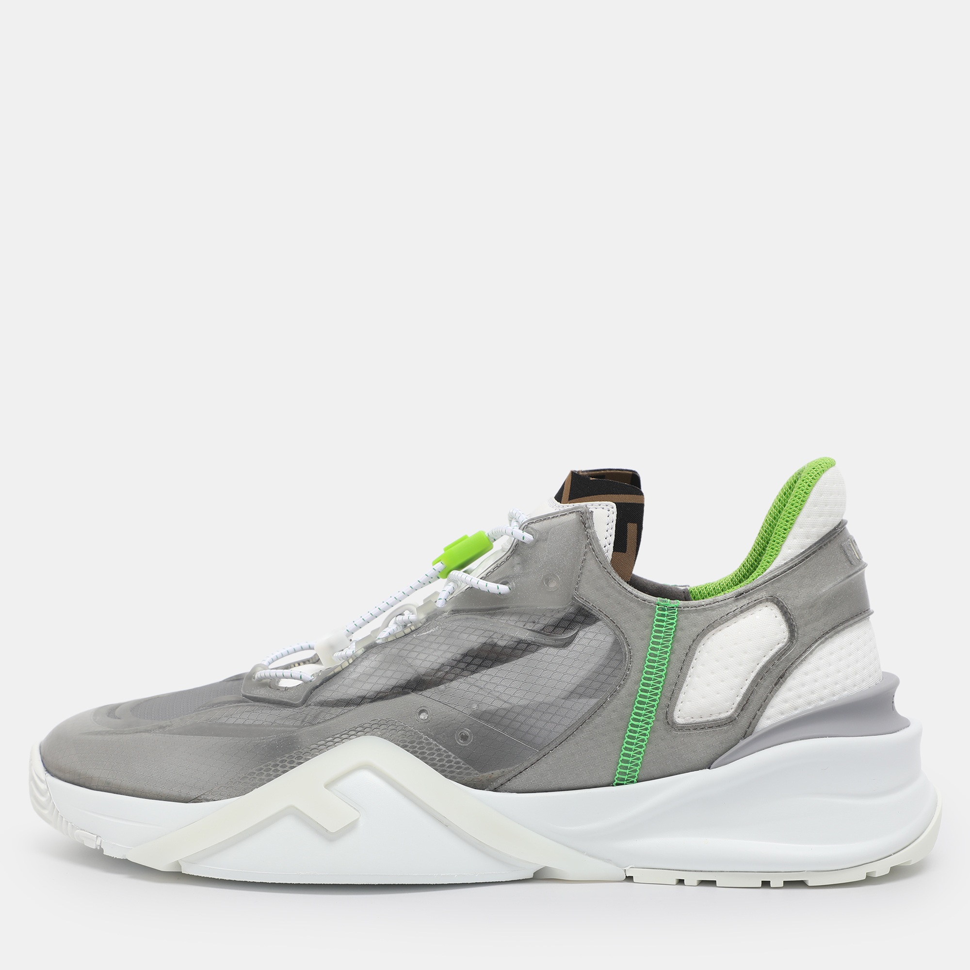 Fendi Grey/Green Fabric and Rubber Flow Low Top Sneakers Size 44, Shoes - Luxury Closet