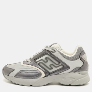 Fendi Faster Size 42 Grey Leather and Mesh Low Top Sneakers, Shoes - Luxury Closet