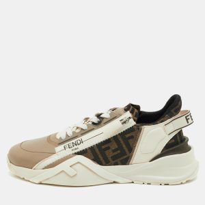 Fendi Faster Size 42 Beige/Tobacco Zucca Canvas and Leather Low Top Sneakers, Shoes - Luxury Closet