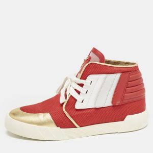 Giuseppe Zanotti Red/Gold Canvas And Leather Foxy London High Top Sneakers Size 45, Shoes - Luxury Closet