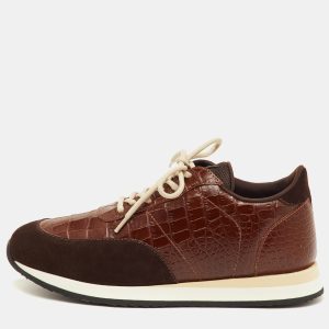 Giuseppe Zanotti Jimy Size 42 Brown Croc Embossed Leather and Suede Low Top Sneakers, Shoes - Luxury Closet