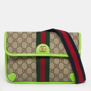 Gucci Neon Green/Beige GG Supreme Canvas and Leather Ophidia Belt Bag, Handbags - Luxury Closet