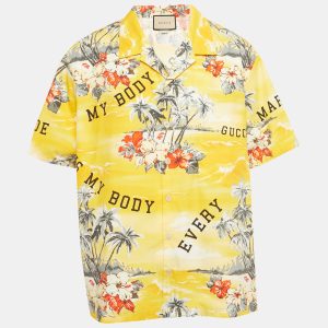 Gucci Yellow Printed Cotton Bowling Shirt S, Shirts & Tops - Luxury Closet
