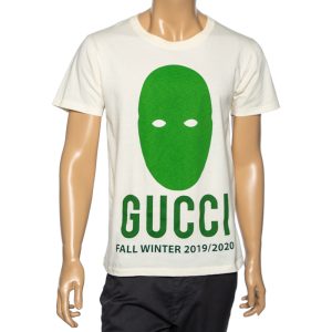 Gucci Cream Cotton Manifesto Mask Printed Crew Neck T-Shirt XS, Shirts & Tops - Luxury Closet
