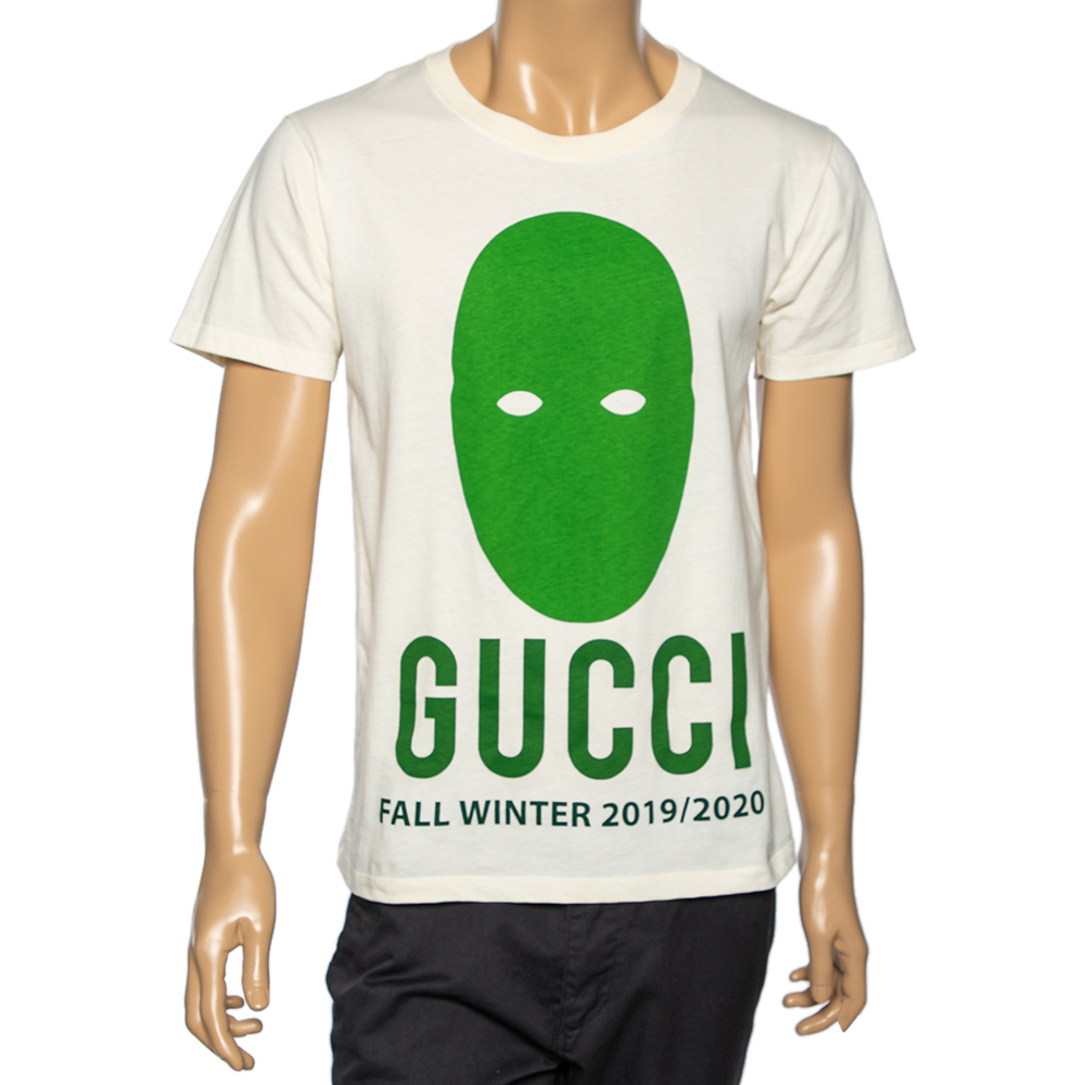 Gucci Cream Cotton Manifesto Mask Printed Crew Neck T-Shirt XS, Shirts & Tops - Luxury Closet